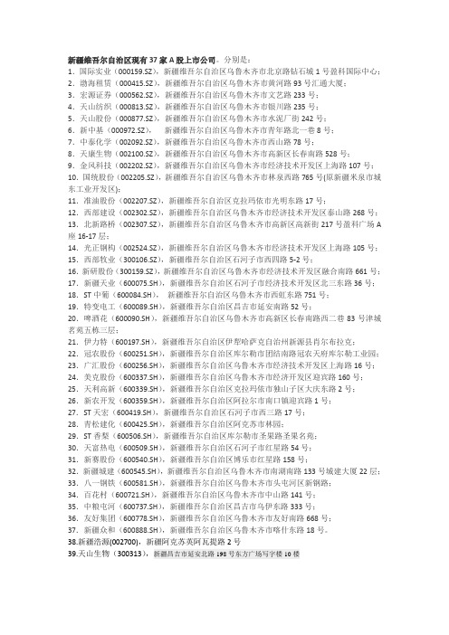 2012年新疆维吾尔自治区上市公司名单