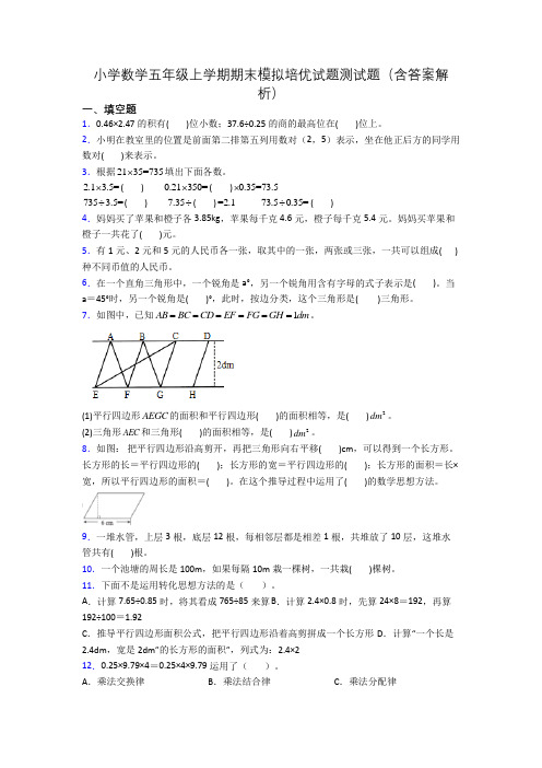 小学数学五年级上学期期末模拟培优试题测试题(含答案解析)