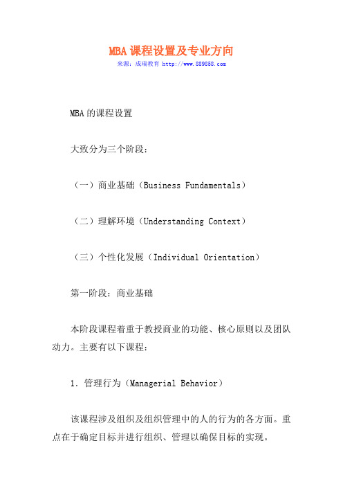 MBA课程设置及专业方向