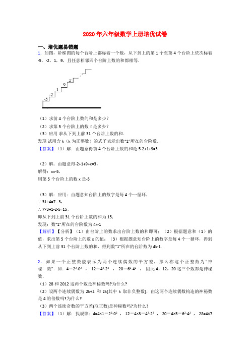 2020年六年级数学上册培优试卷