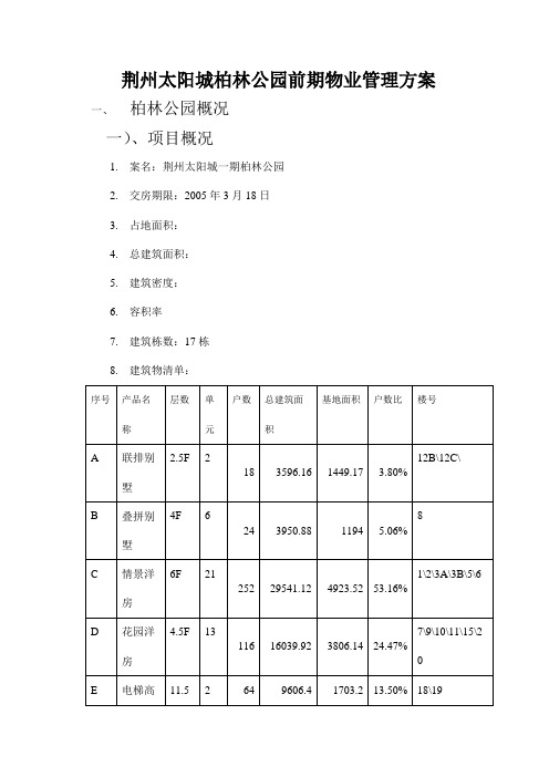 城柏林公园前期物业管理实施方案