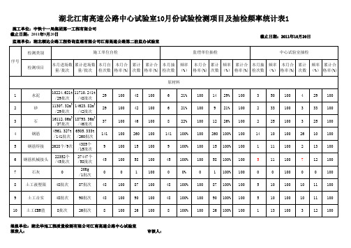 中心试验室10月试验检测月报表(2驻监办