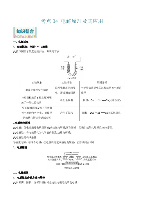 电解原理及其应用2022年高考化学一轮复习过考点(解析版)