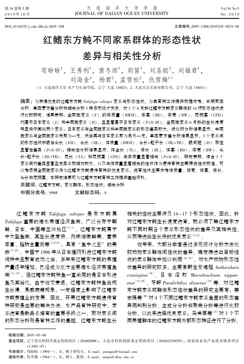 红鳍东方鲀不同家系群体的形态性状差异与相关性分析