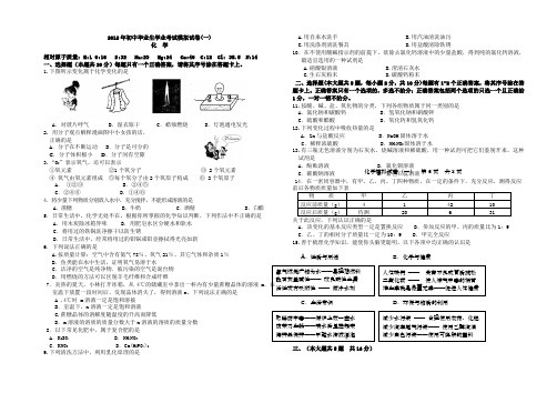 2012年初中毕业生学业化学考试模拟试卷(一)