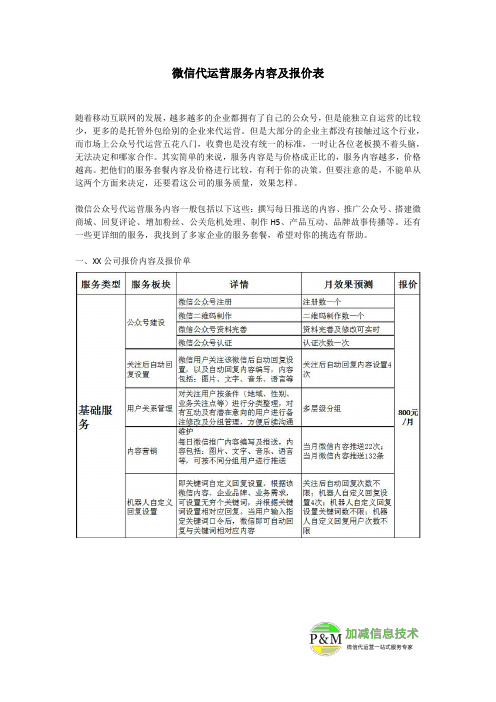 微信公众号代运营服务内容及报价单