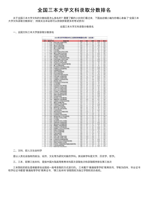 全国三本大学文科录取分数排名