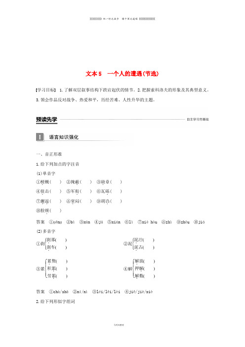 高中语文 专题二 和平的祈祷 文本5 一个人的遭遇(节选)学案 苏教版必修2