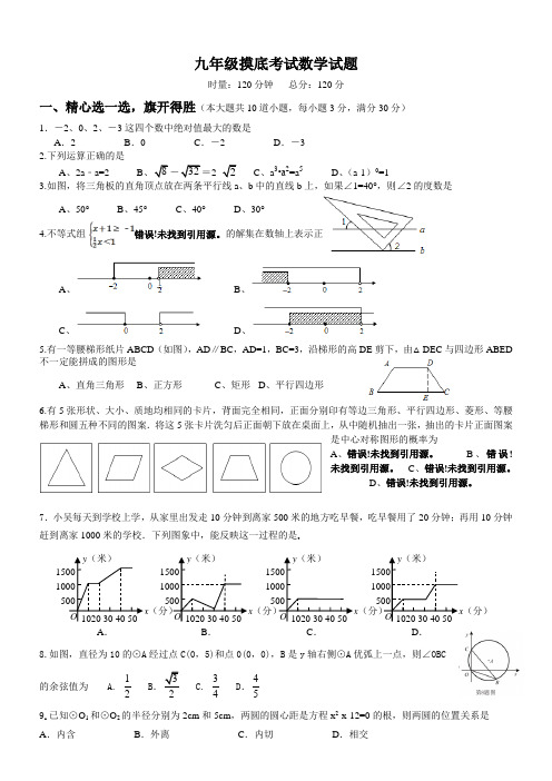 九年级毕业班会考摸底模拟试题1