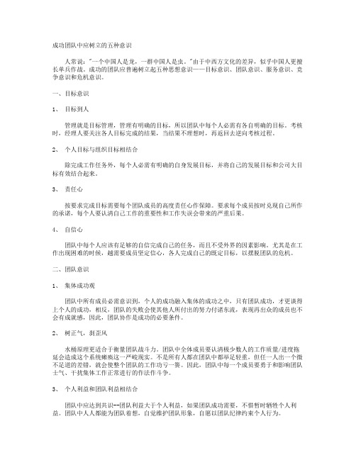 成功团队中应树立的五种意识