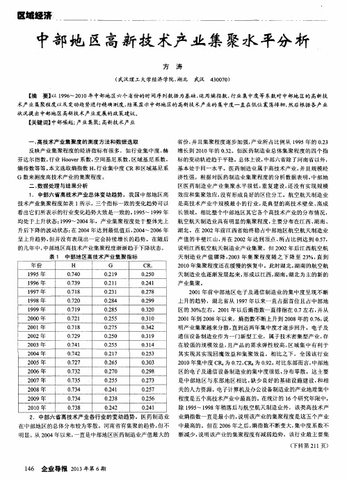 中部地区高新技术产业集聚水平分析