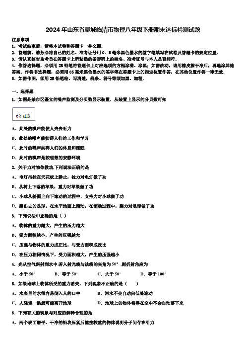 2024年山东省聊城临清市物理八年级下册期末达标检测试题含解析