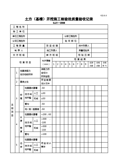 G2—1—1土方(基槽)开挖施工检验批质量验收记录