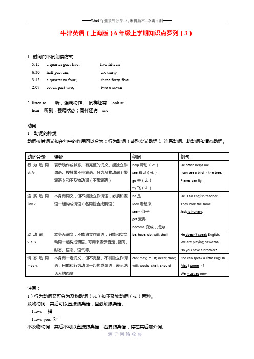 牛津英语(上海版)6年级上学期知识点罗列(3)