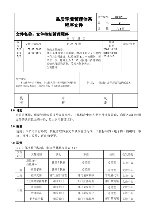 最新版ISO9001-2015体系-文件控制程序