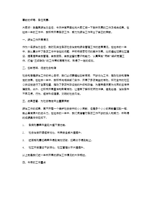 综治办主任述职报告范文