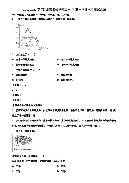 2019-2020学年深圳市名校地理高一(下)期末学业水平测试试题含解析