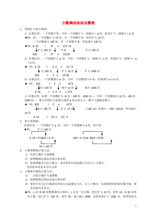 西区第一小学五年级数学上册1小数乘法知识点整理以及简便运算新人教版