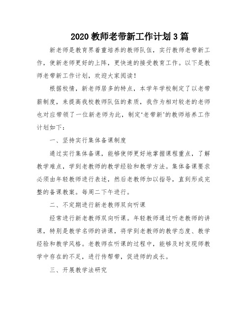 2020教师老带新工作计划3篇