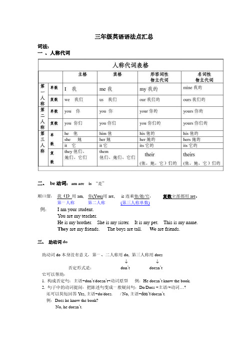 广州版三年级英语语法汇总