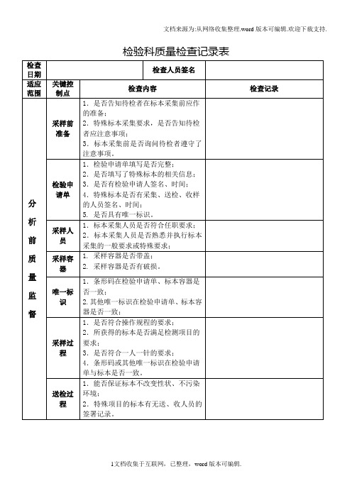 检验科质量检查记录表