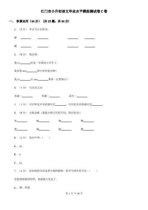 江门市小升初语文毕业水平模拟测试卷C卷