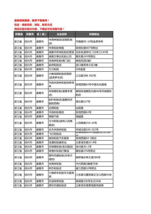 新版浙江省绍兴市诸暨市汽车轮胎企业公司商家户名录单联系方式地址大全156家