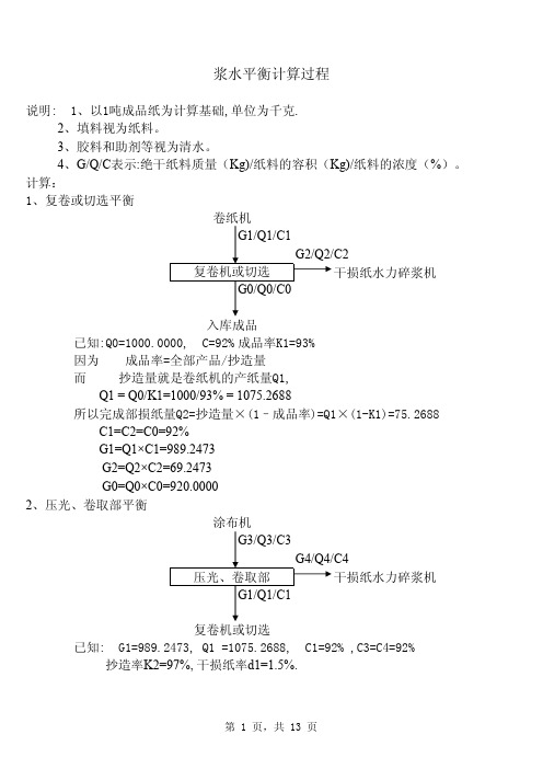 浆水平衡计算过程