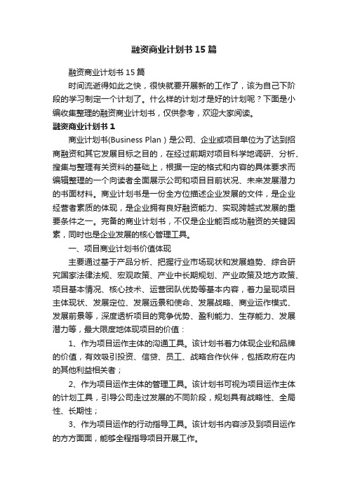 融资商业计划书15篇