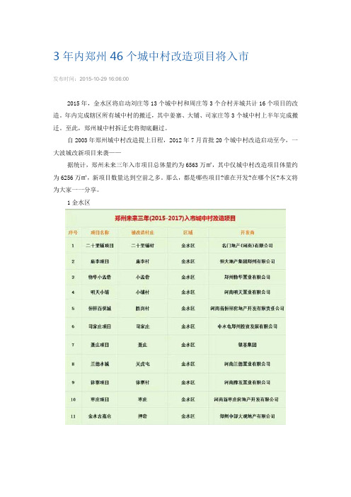 3年内郑州46个城中村改造项目将入市