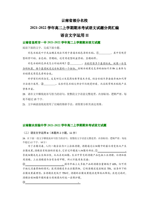 云南省部分名校 高二上学期期末考试语文试题分类汇编：语言文字运用II(含答案)