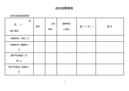 成本核算表格