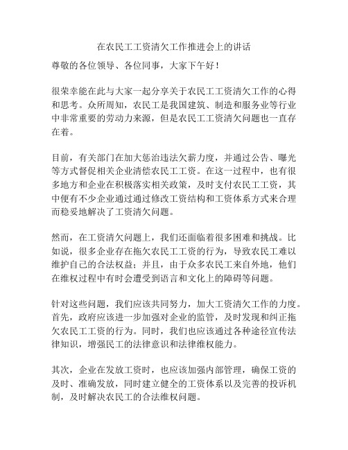 在农民工工资清欠工作推进会上的讲话