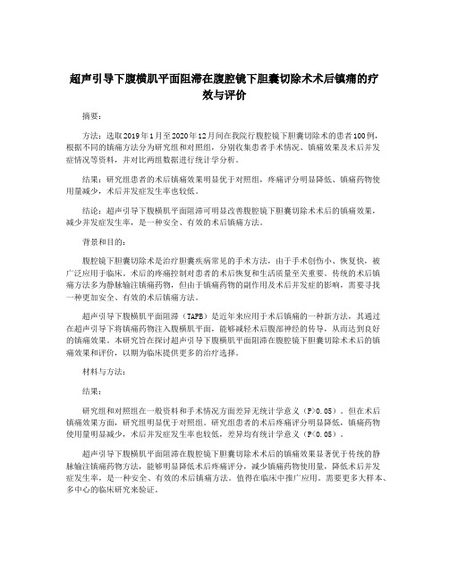 超声引导下腹横肌平面阻滞在腹腔镜下胆囊切除术术后镇痛的疗效与评价