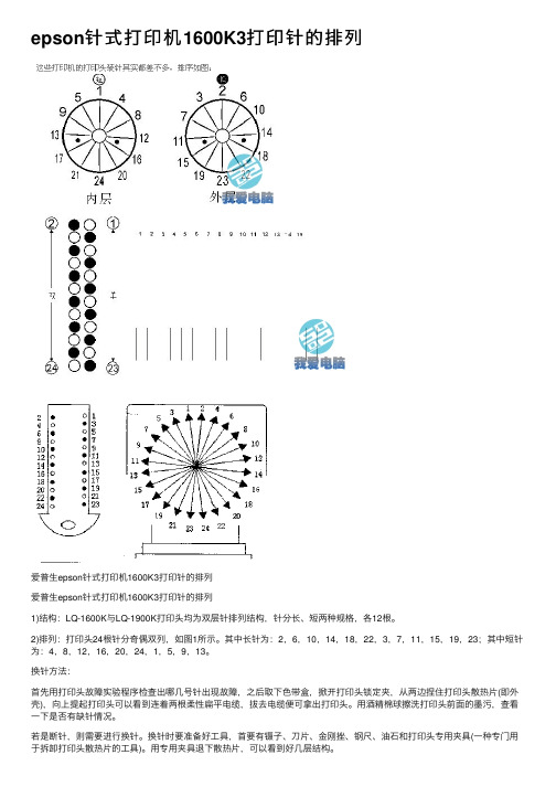 epson针式打印机1600K3打印针的排列