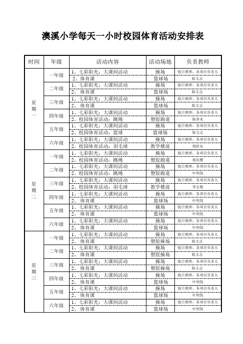 澳溪小学每天一小时校园体育活动安排表