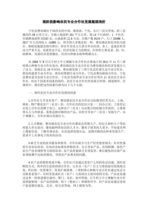 现阶段影响农民专业合作社发展瓶颈浅析