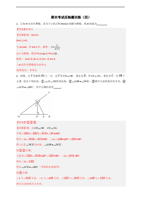 2022-2023人教版七上数学期末考试压轴题集训(四)(解析版)