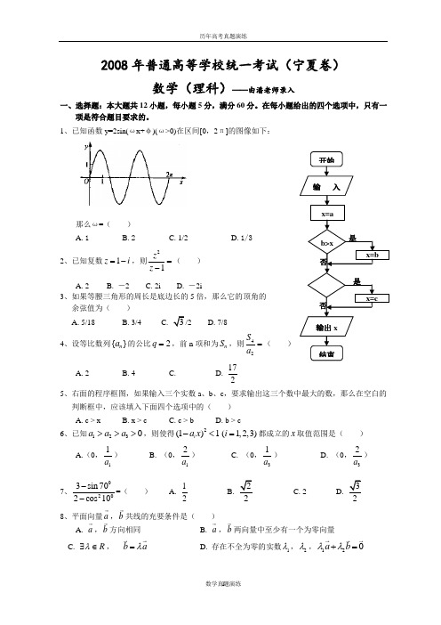 2008年全国高考数学宁夏海南理