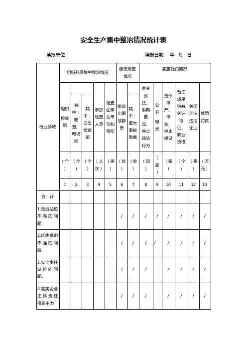 安全生产集中整治情况统计表