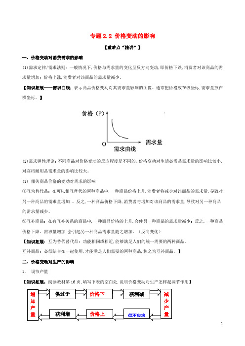 2018_2019学年高中政治专题2.2价格变动的影响讲提升版新人教版