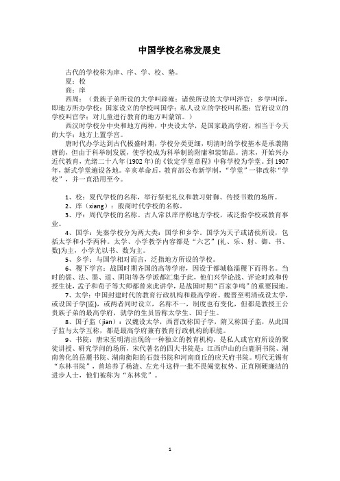 中国学校名称发展史