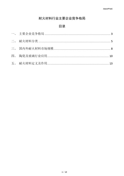 耐火材料行业主要企业竞争格局