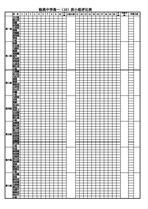 高一(10)班小组评比表