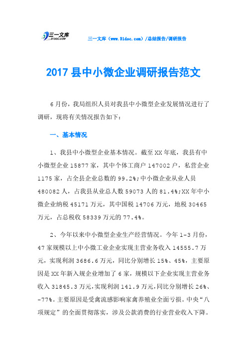 2017县中小微企业调研报告范文