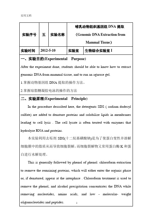 哺乳动物组织基因组DNA提取实验报告