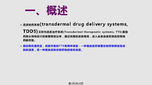 沈阳药科大学药剂学 透皮治疗系统PPT课件