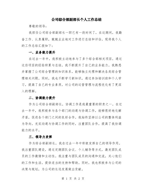 公司综合部副部长个人工作总结