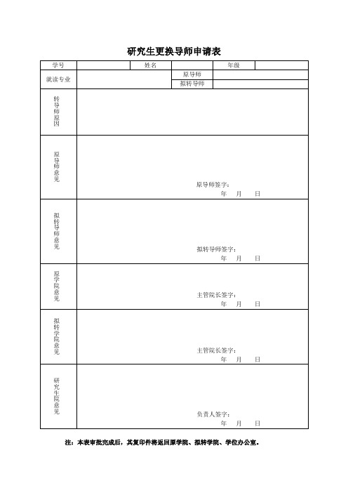 研究生更换导师申请表