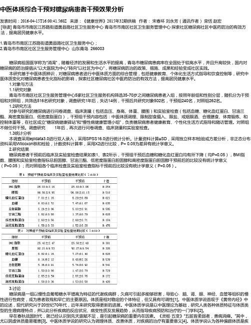 中医体质综合干预对糖尿病患者干预效果分析